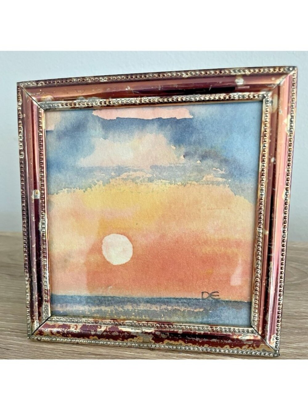 Original Donna Ekern 2006 Watercolor Painting Sunrise Sunset Horizon 6x6" Mini